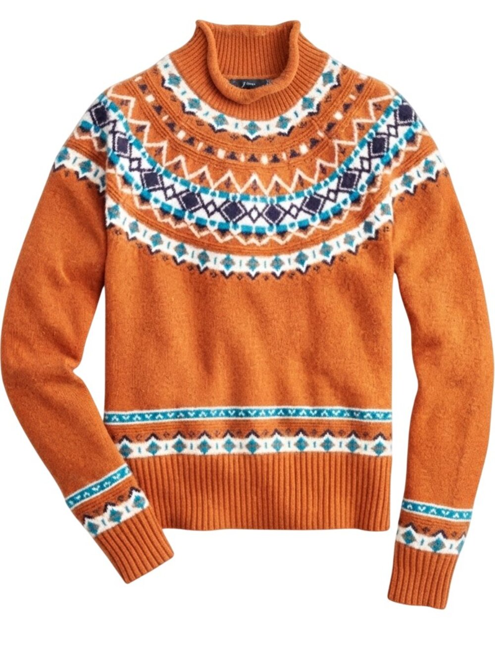 J.Crew Fair Isle Mockneck Pullover Sweater Long Sleeve Gingerbread Small